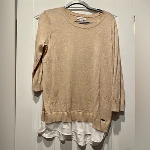 Calvin Klein Beige White Sweater 3/4 Sleeve